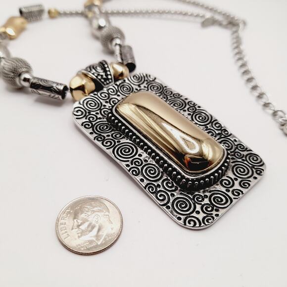 Chico’s Two-Tone Statement Pendant Necklace 20" Bold Mixed Metal Design - Picture 7 of 9